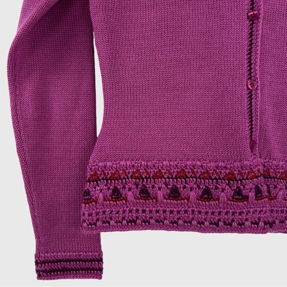 MASTINA Cardigan Wool Blend knitted Fuchsia Crochet Detail Sweater - Picture 7 of 14